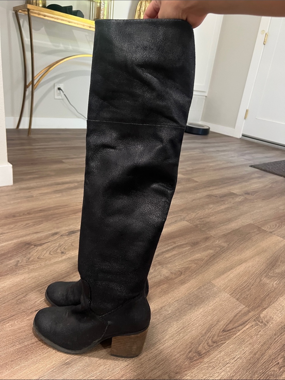hinge Black Over-the-Knee Block Heel Boots